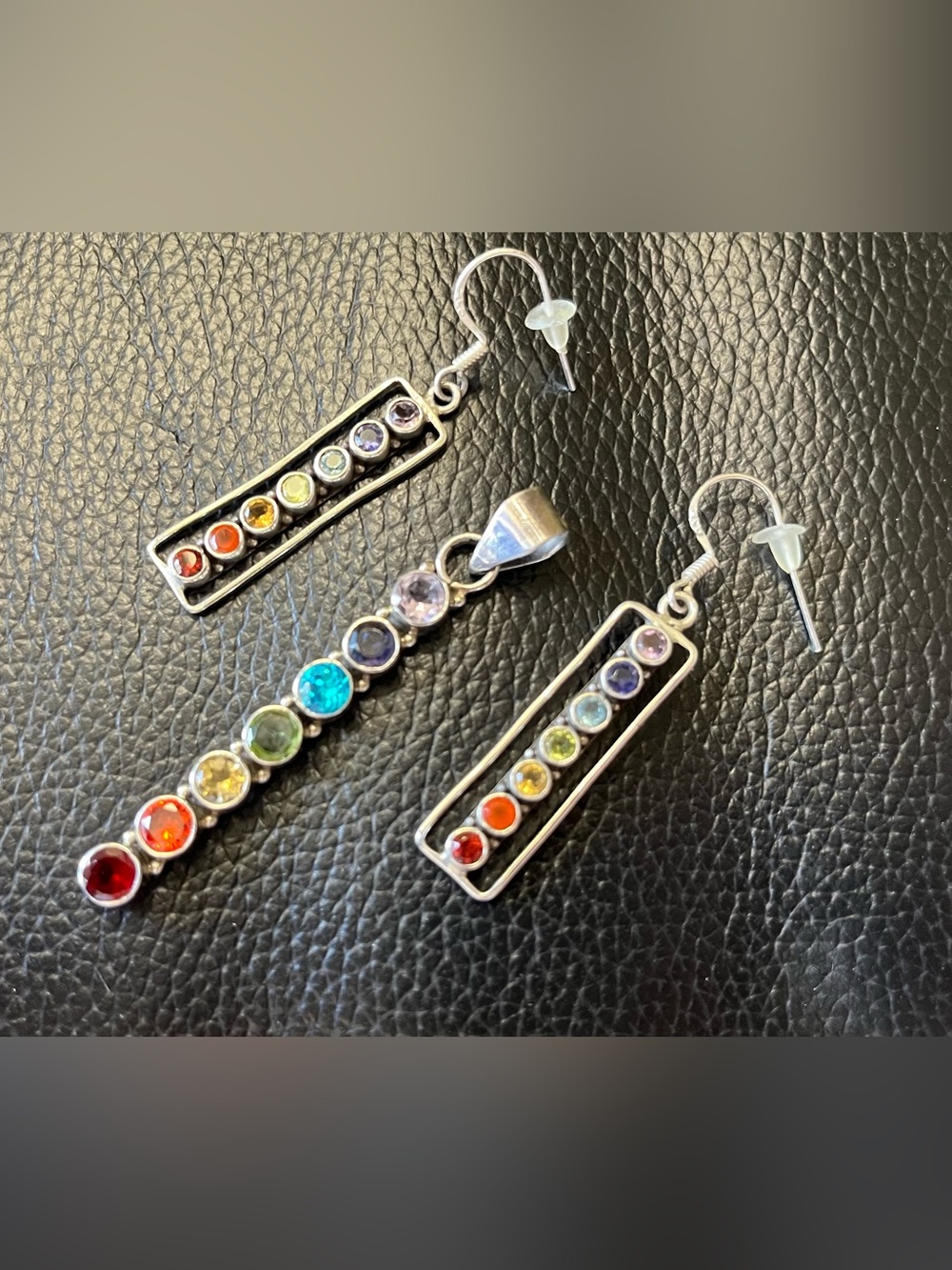 Sterling Silver 7 Chakra Gemstone Earrings and Pendant Set